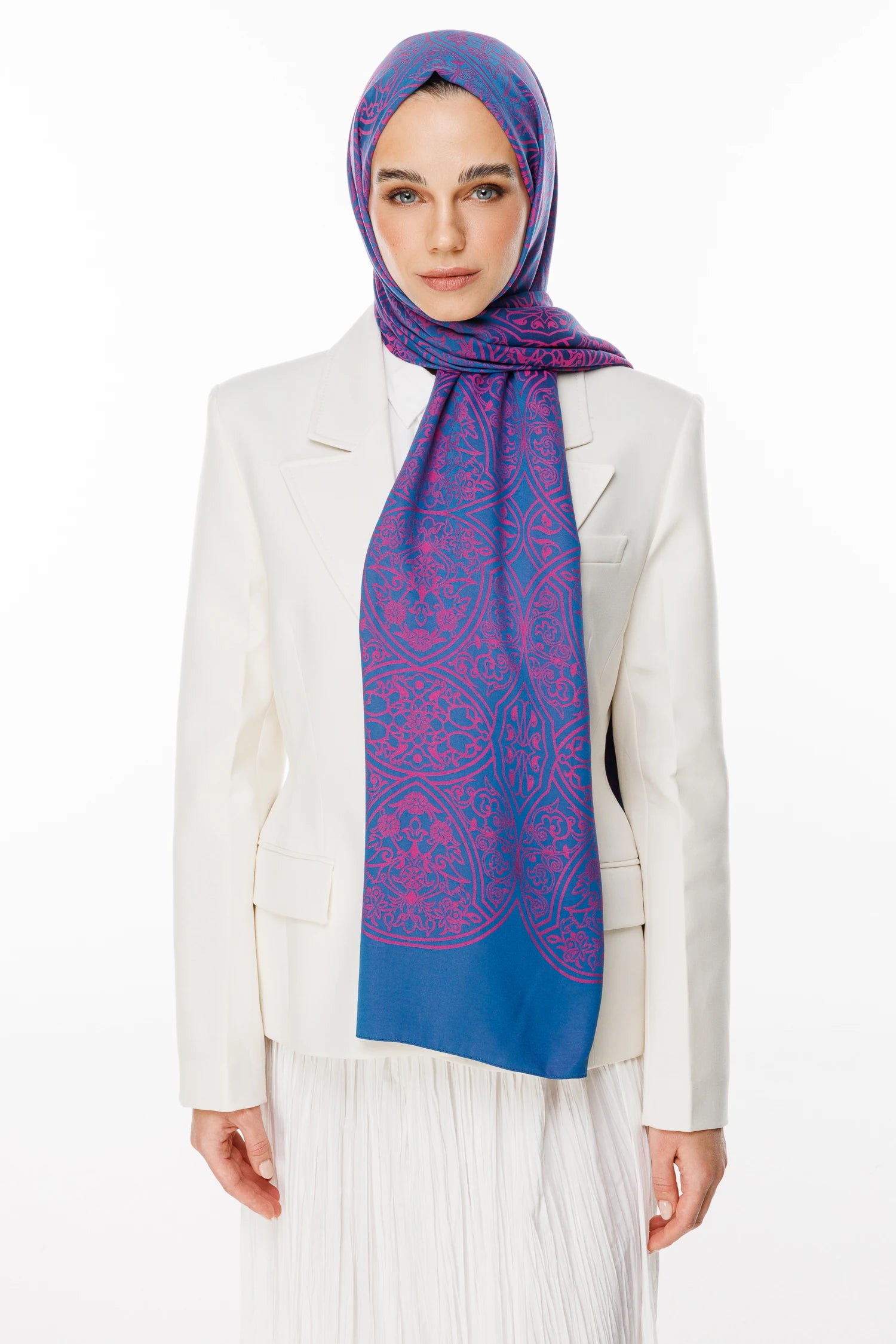 Morocco Pattern Double-Sided Scarf - Petrol Blue-Fuchsia