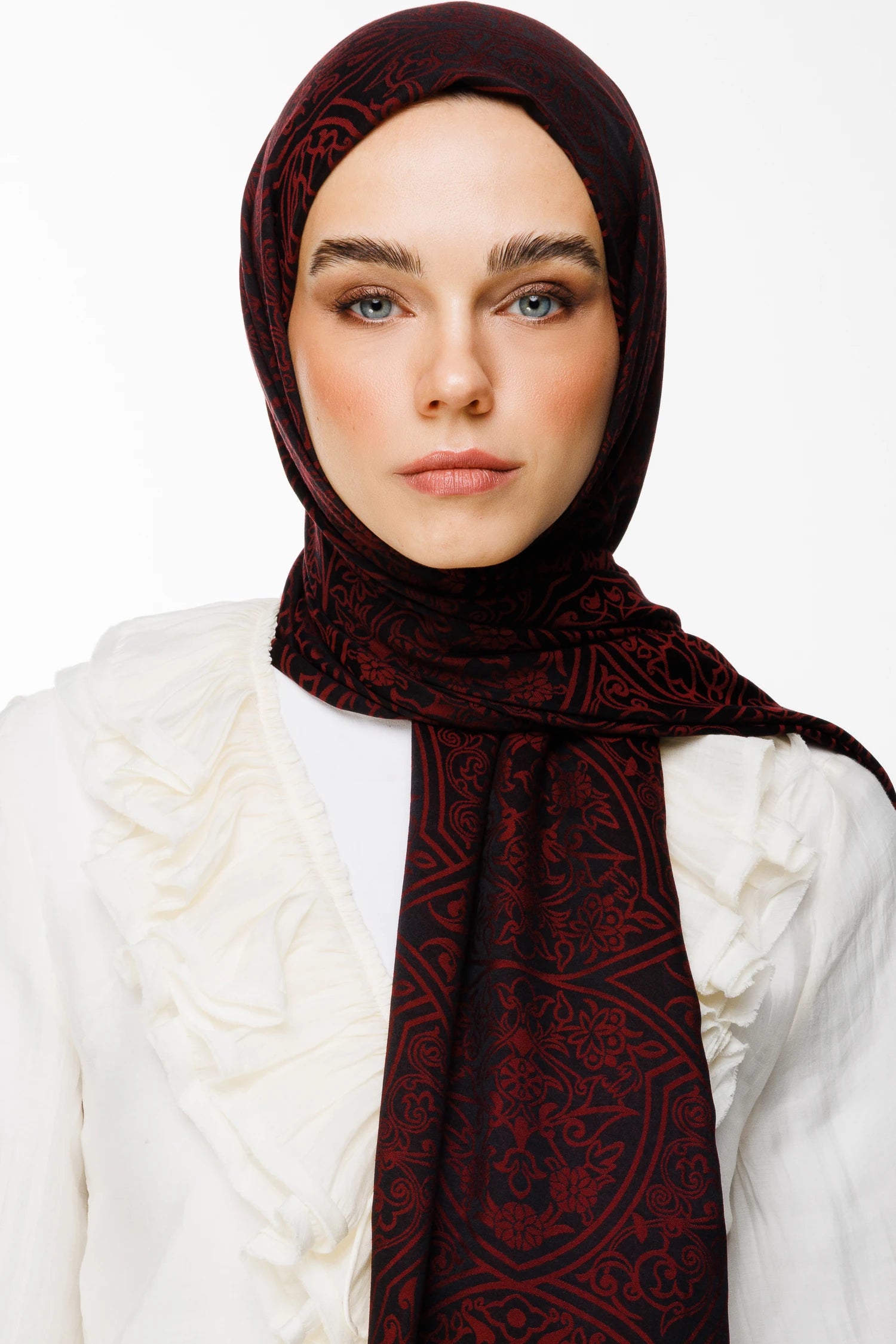Morocco Pattern Double-Sided Scarf - Black-Burgundy
