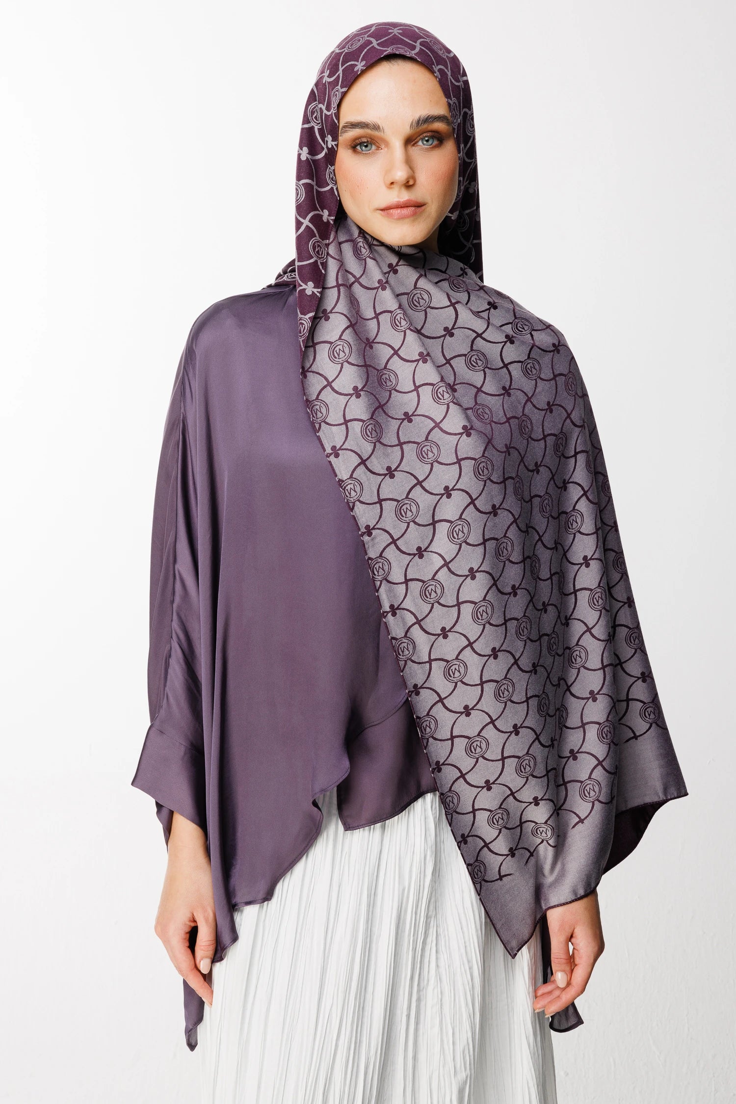 Marrakech Pattern Double-Sided Scarf - Purple-Gray