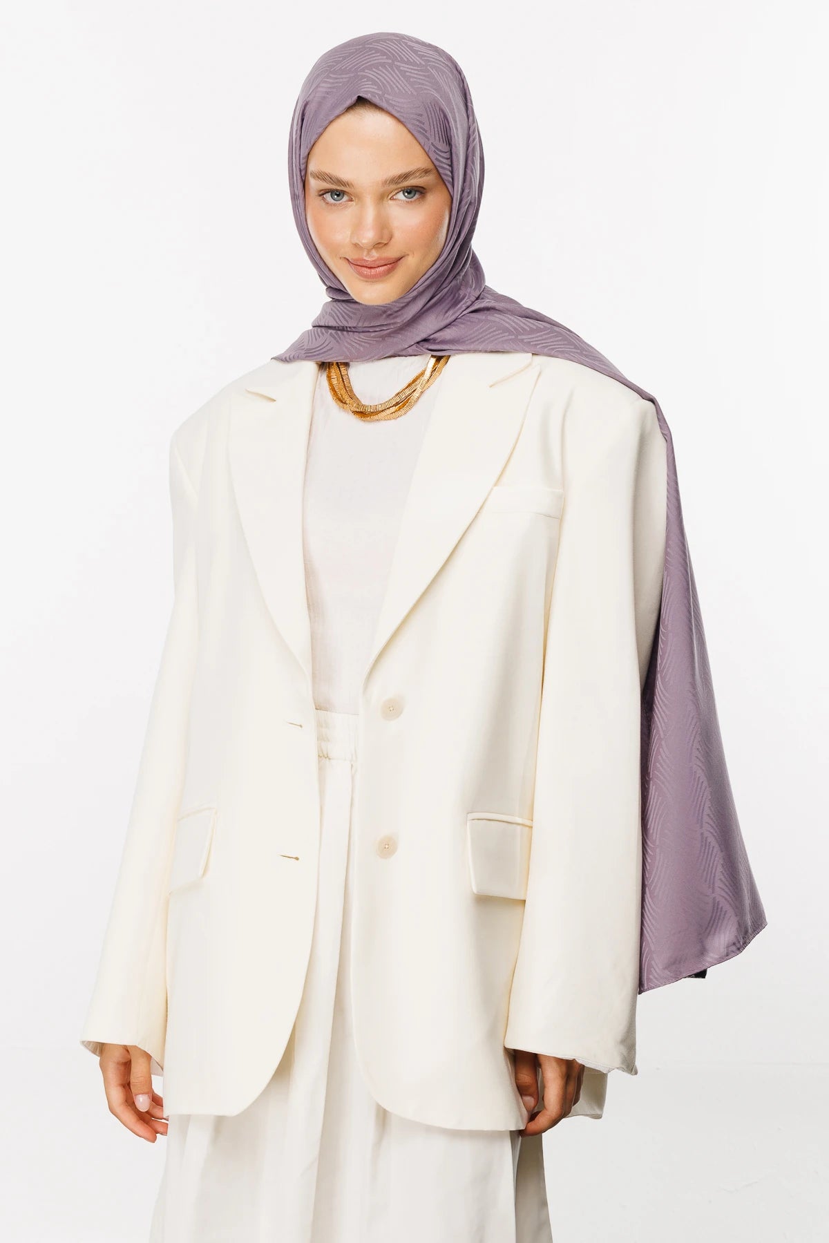 Aura Pattern Silky Jacquard Scarf - Lavender