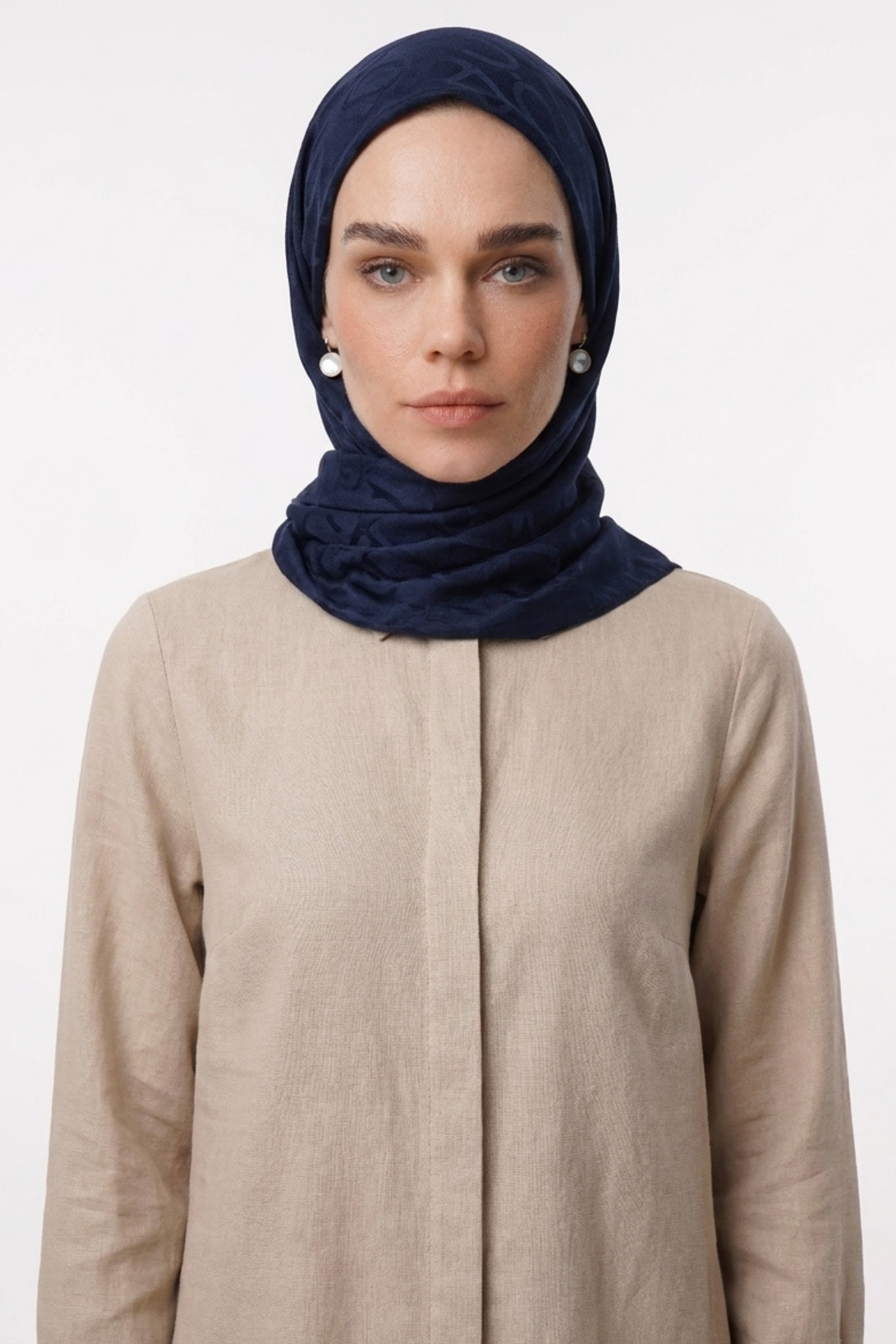 Chain Pattern Ayrobin Jacquard Scarf - Navy blue