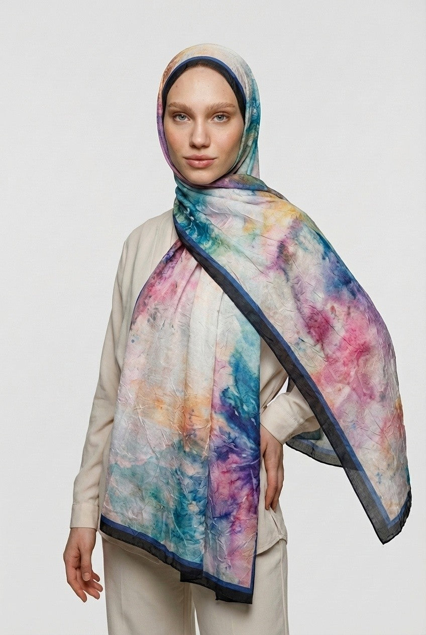 Aqua Pattern Neo Crash Shawl - Navy blue