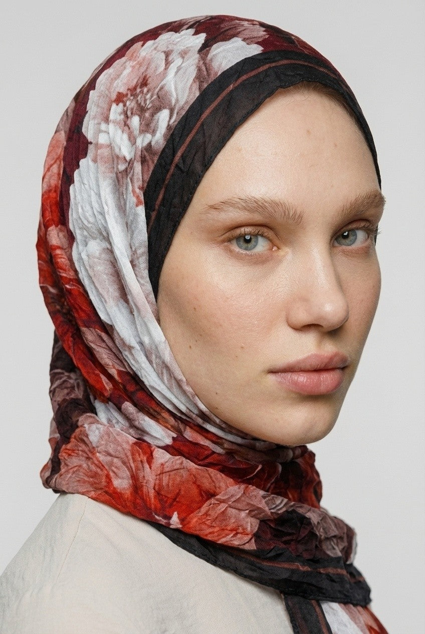 Blossom Pattern Neo Crash Shawl - Burgundy