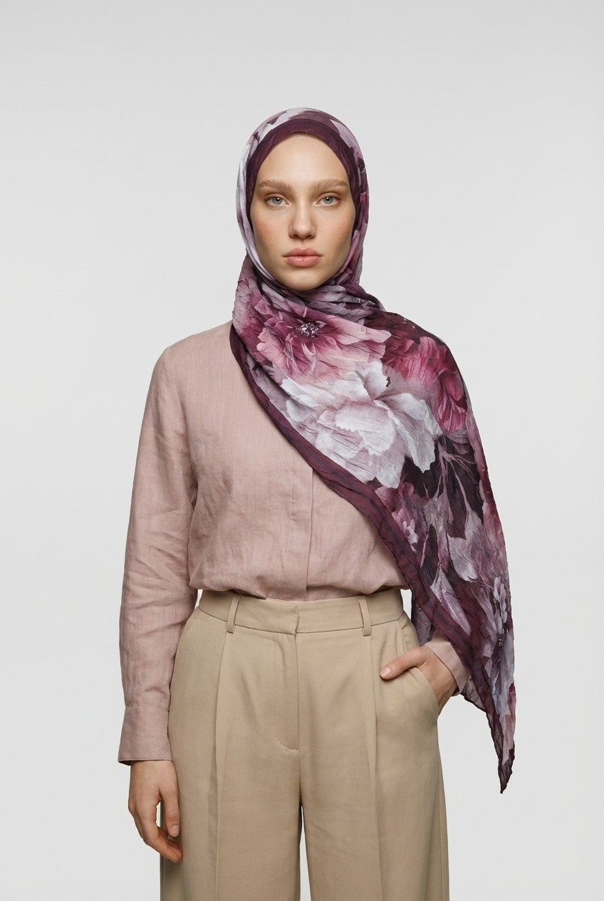 Blossom Pattern Neo Crash Shawl - Dried Rose
