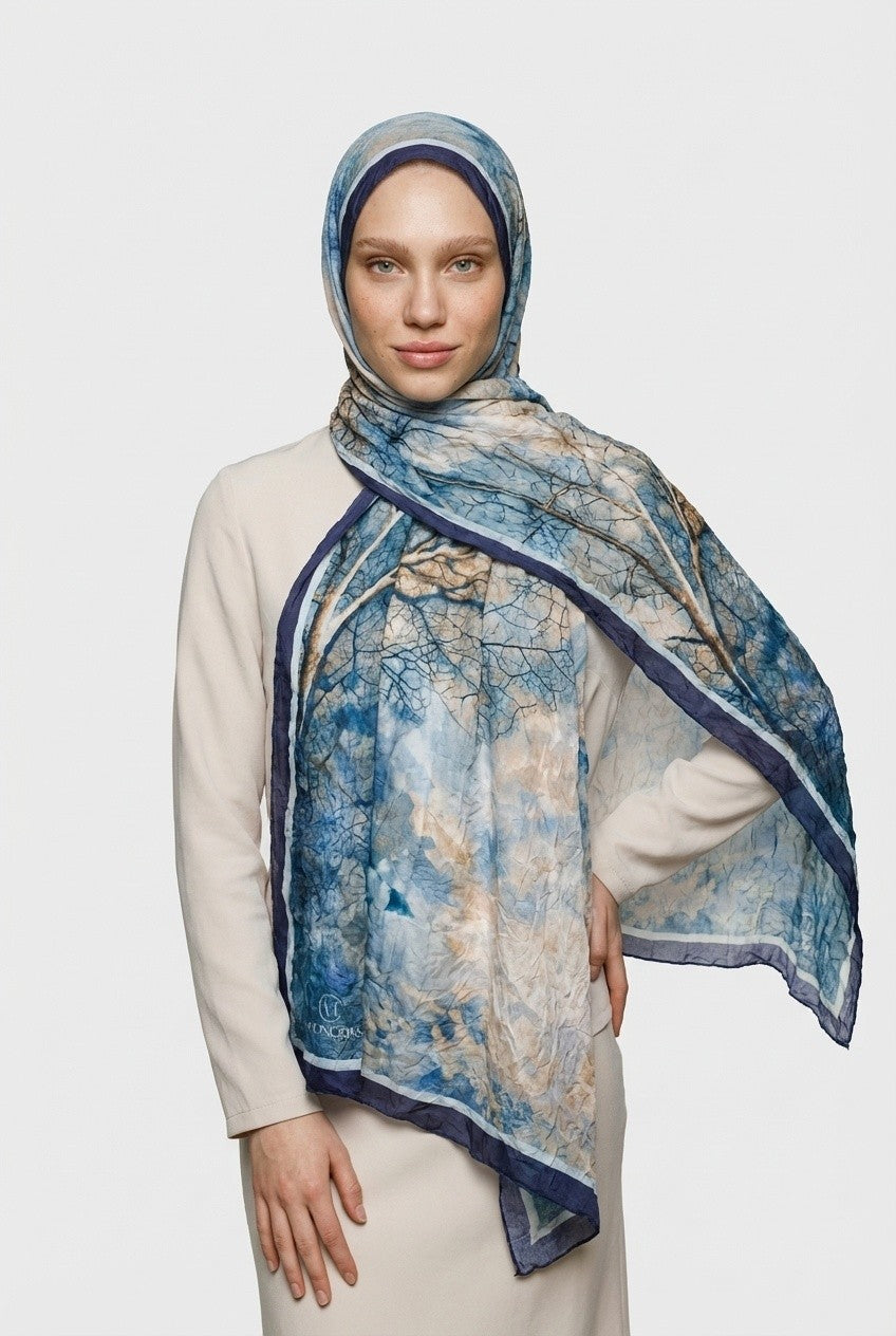 Petal Pattern Neo Crash Shawl - Blue