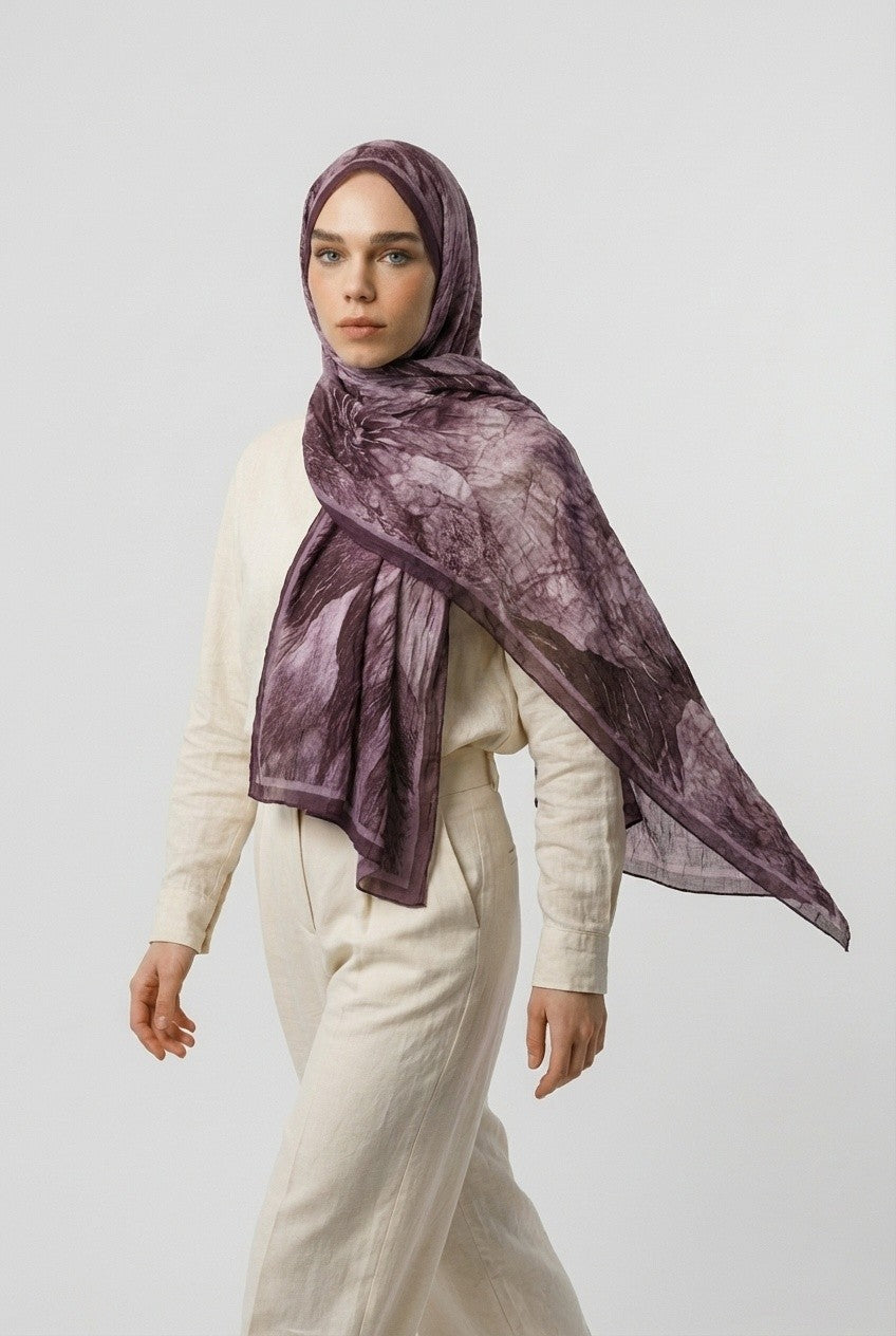 Roots Pattern Neo Crash Shawl - Plum