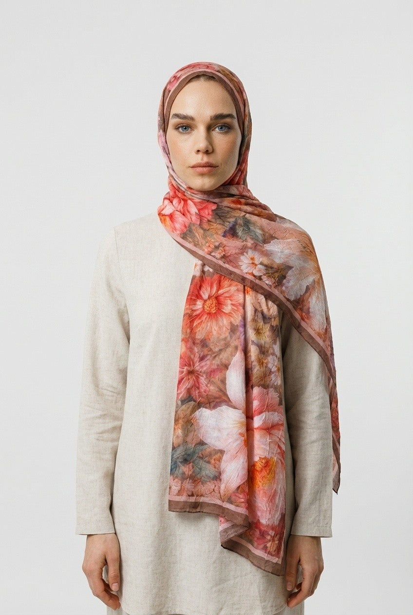 Rustic Pattern Neo Crash Shawl - Salmon