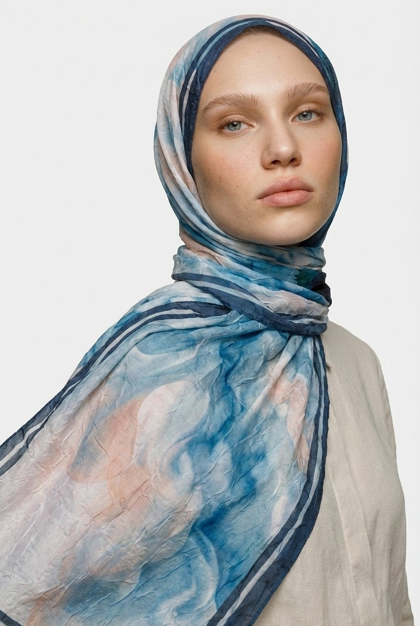 Stroke Pattern Neo Crash Shawl - Navy blue