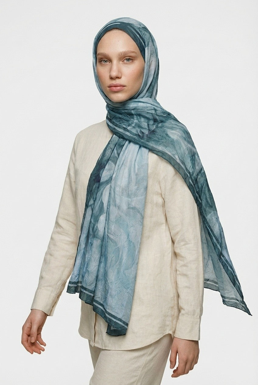 Stroke Pattern Neo Crash Shawl - Turquoise