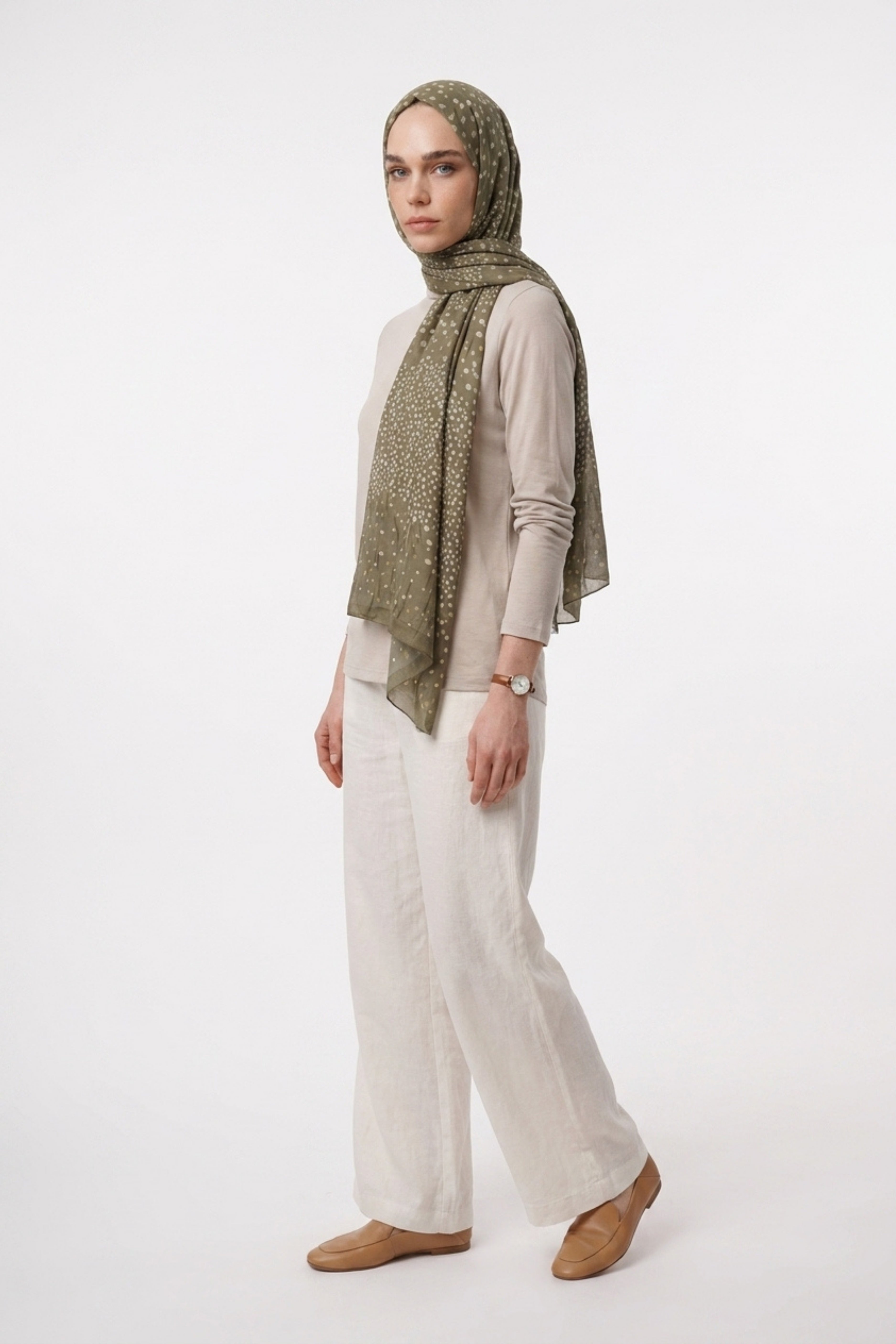 Leris Pattern Neo Crash Shawl - Khaki