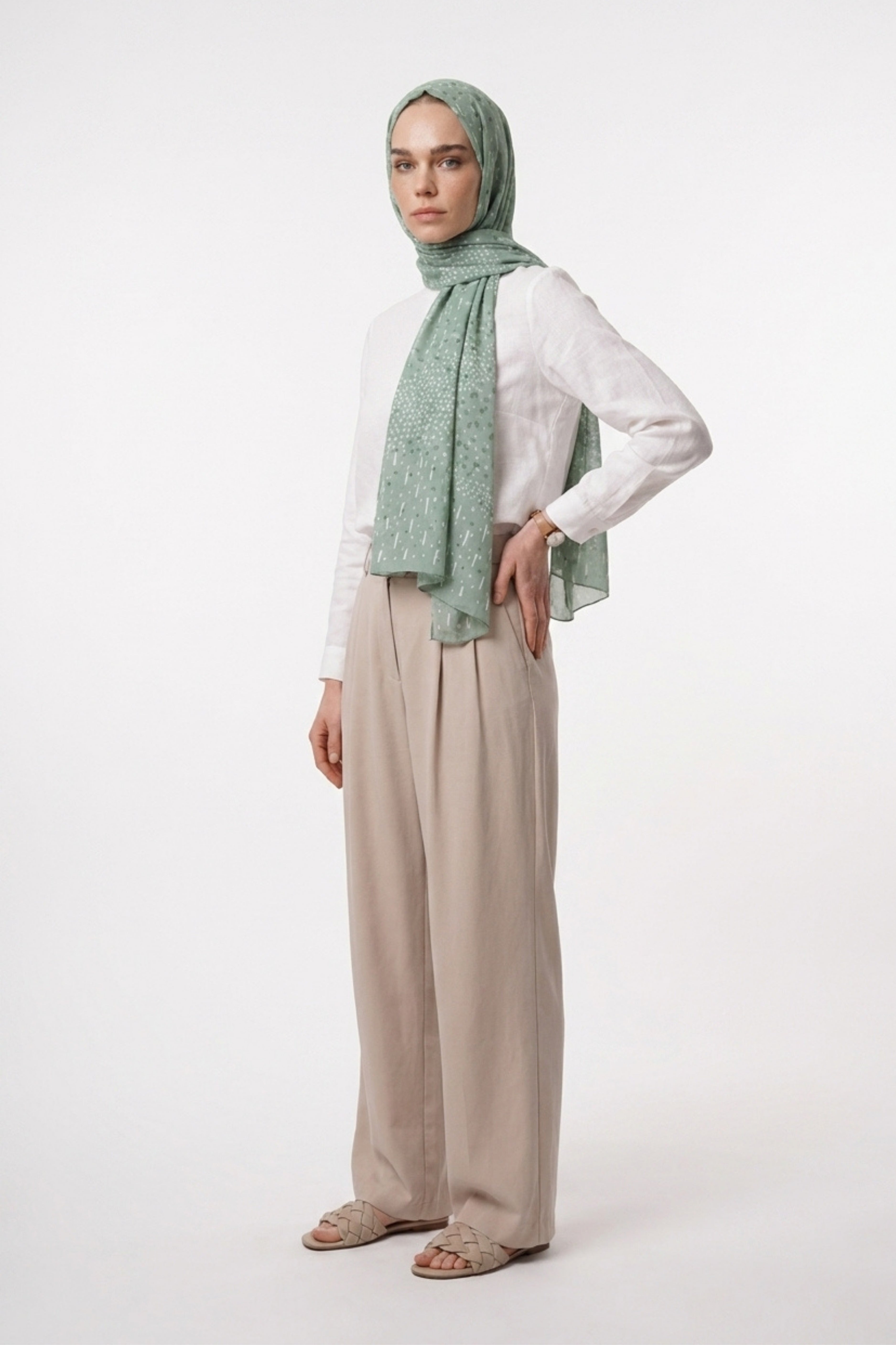 Leris Pattern Neo Crash Shawl - Mint Green