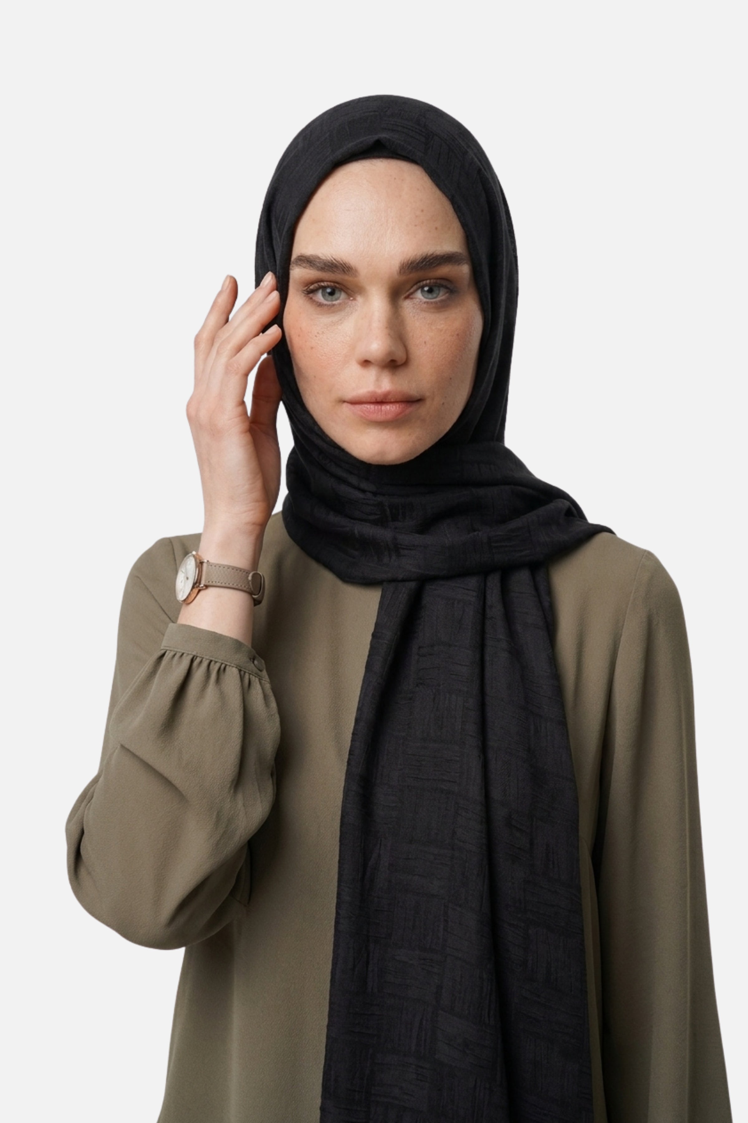 Noria Patterned Aerobin Jacquard Shawl - Black