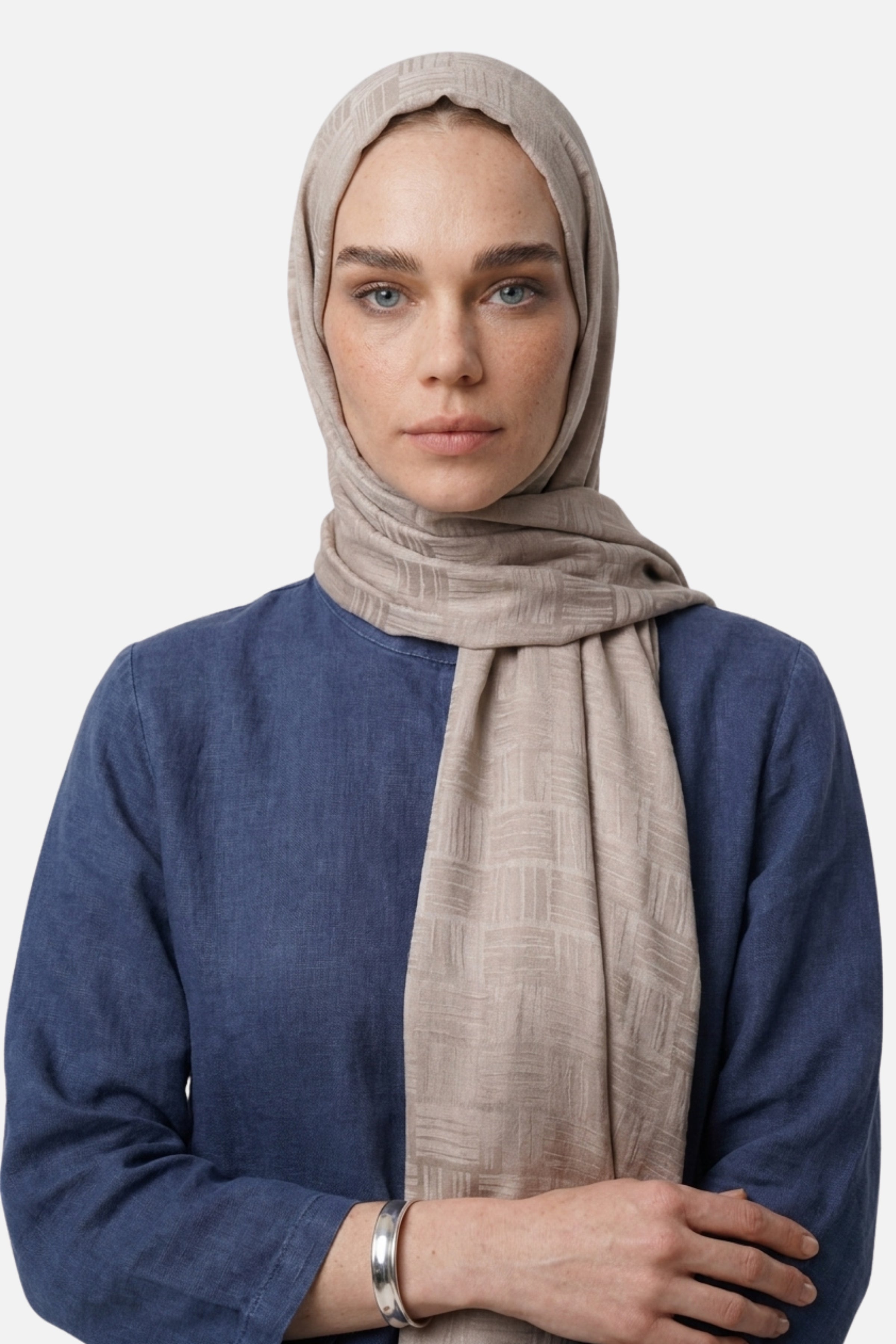 Noria Patterned Aerobin Jacquard Shawl - Beige