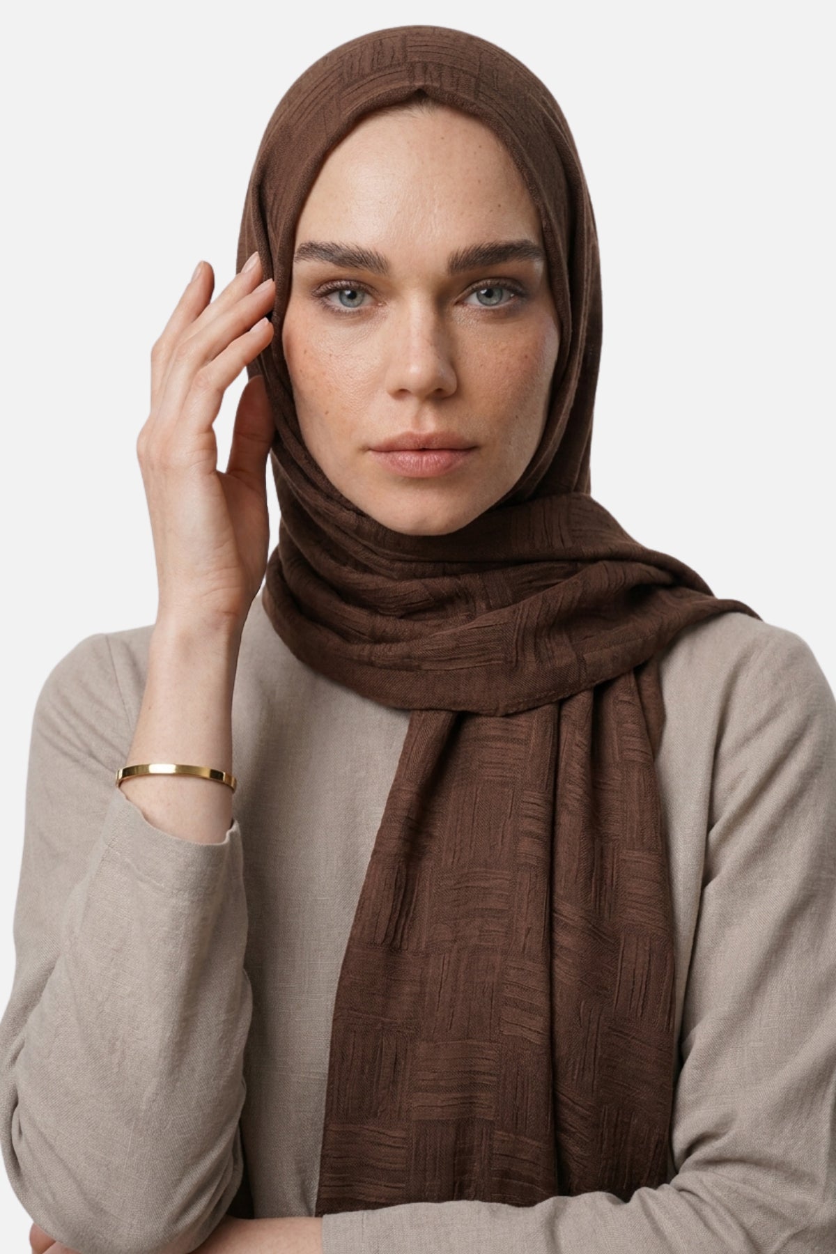 Noria Patterned Aerobin Jacquard Shawl - Bitter
