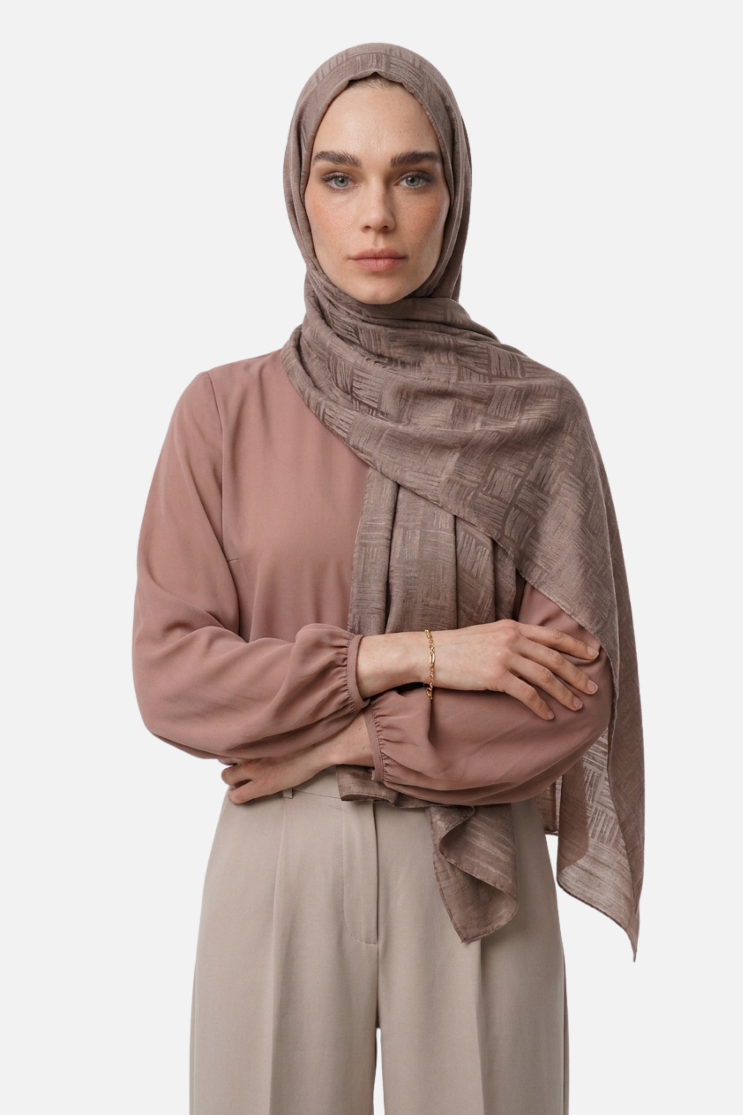 Noria Patterned Aerobin Jacquard Shawl - Brown