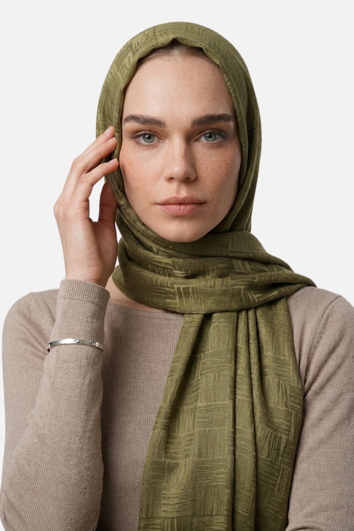 Noria Patterned Aerobin Jacquard Shawl - Soft Green