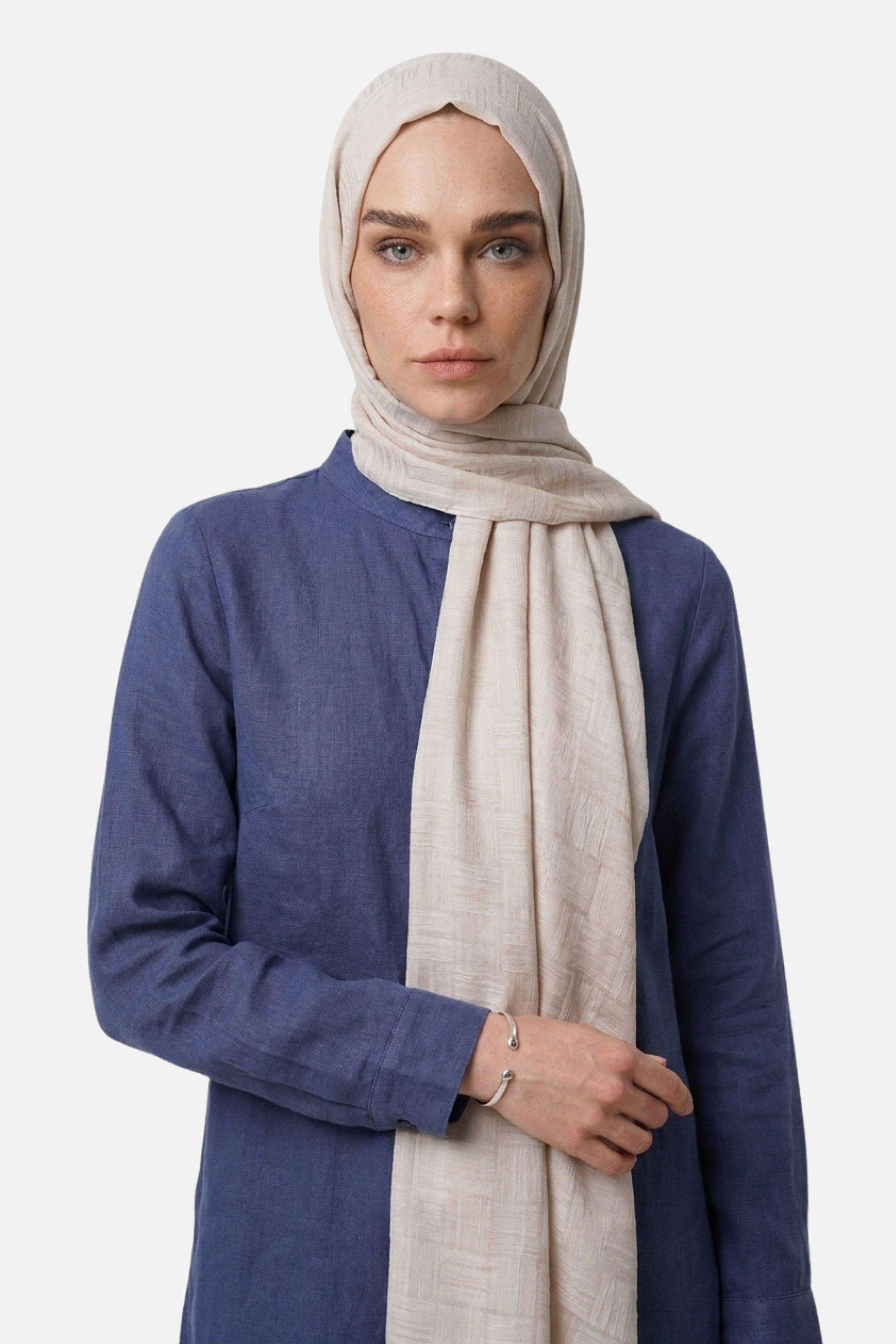 Noria Patterned Aerobin Jacquard Shawl - Stone Color