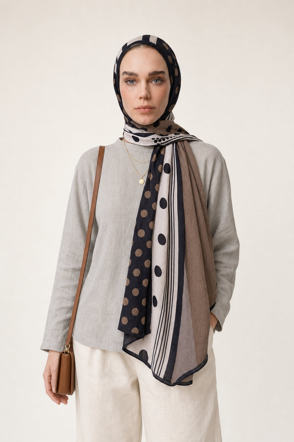 Polka Dot Neo Crash Shawl - Brown