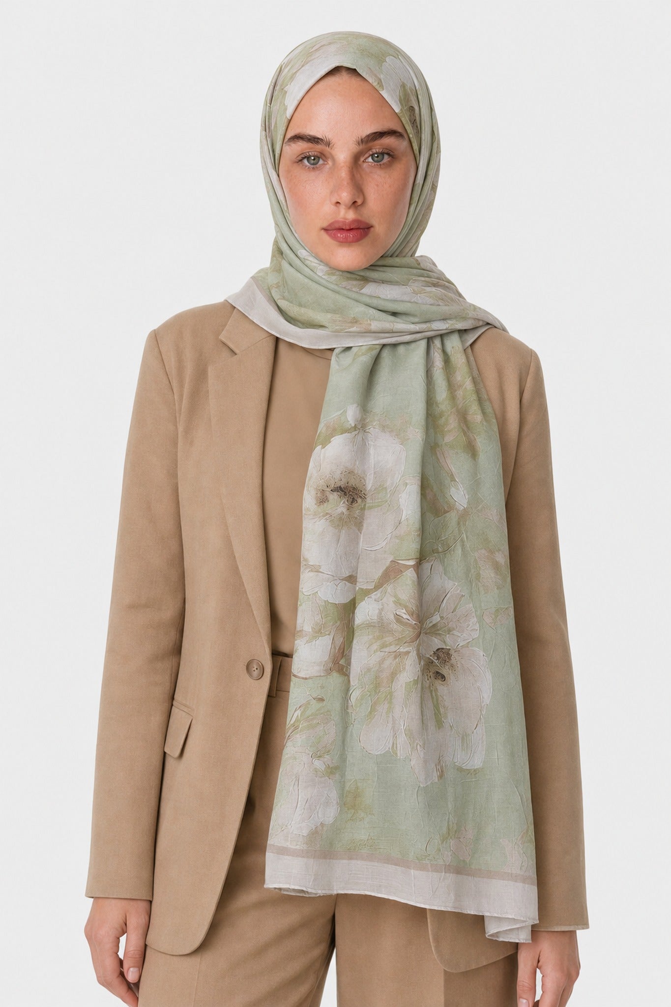 Fiore Pattern Neo Crash Shawl - Aqua Green