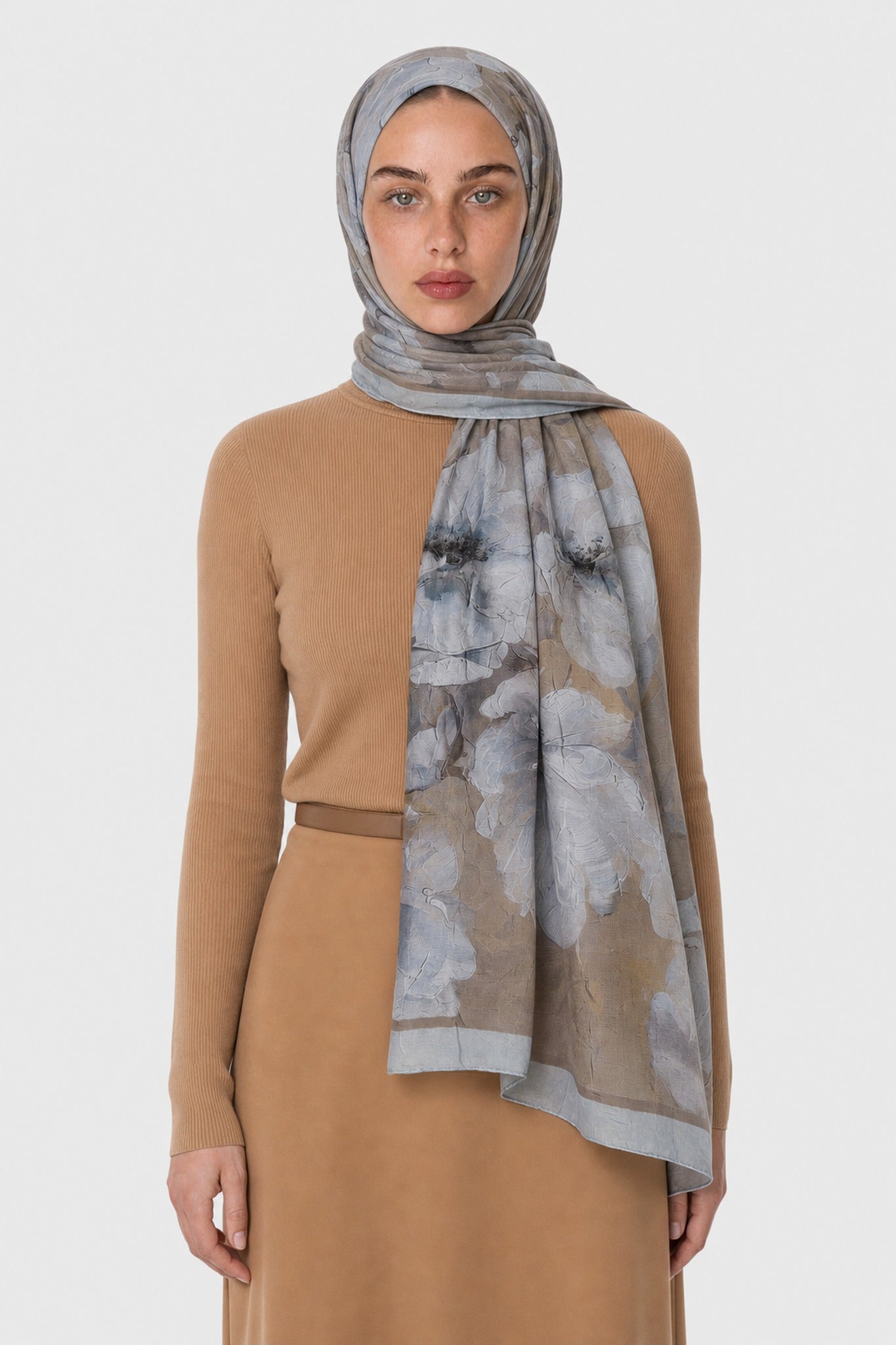 Fiore Pattern Neo Crash Shawl - Walnut