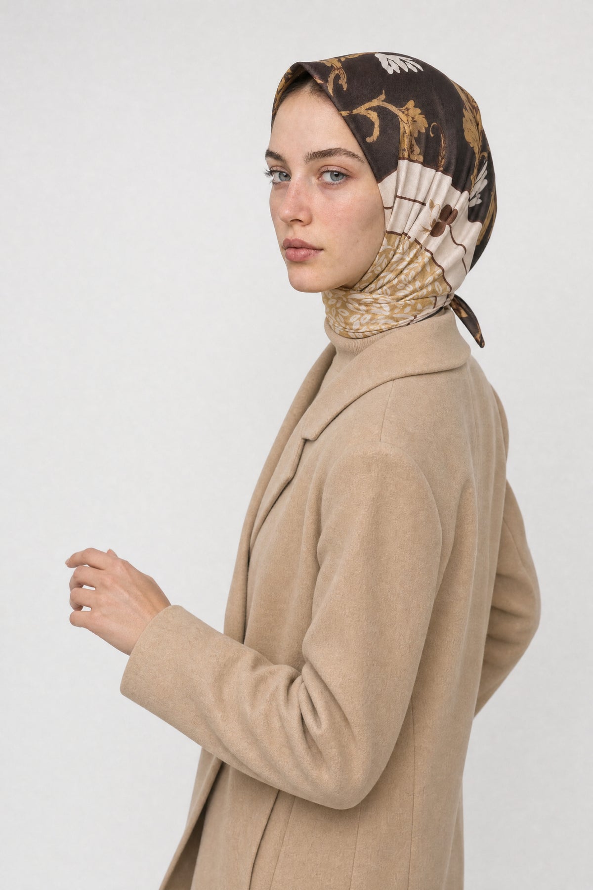Veil Desen Organik Eşarp - Acı Kahve