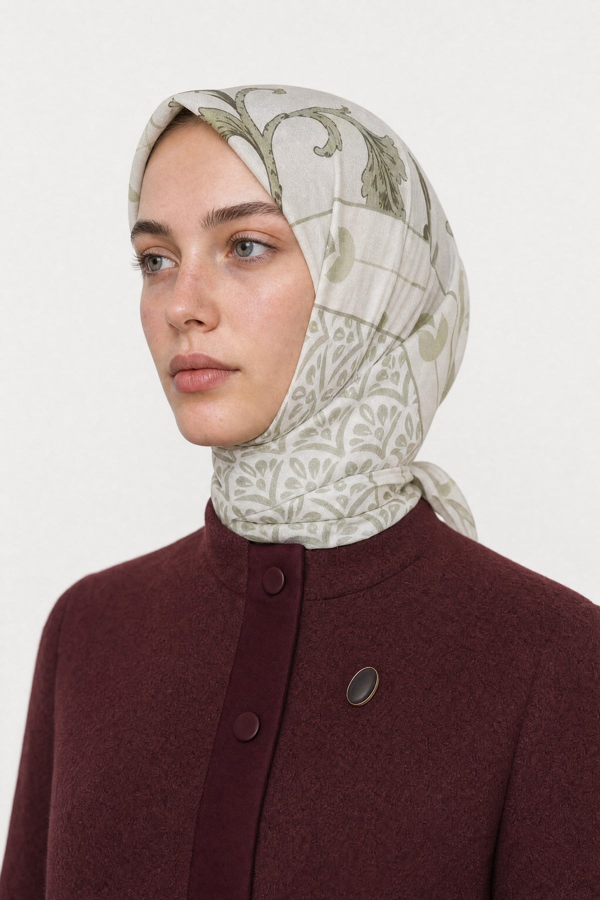 Veil Desen Organik Eşarp - Yeşil
