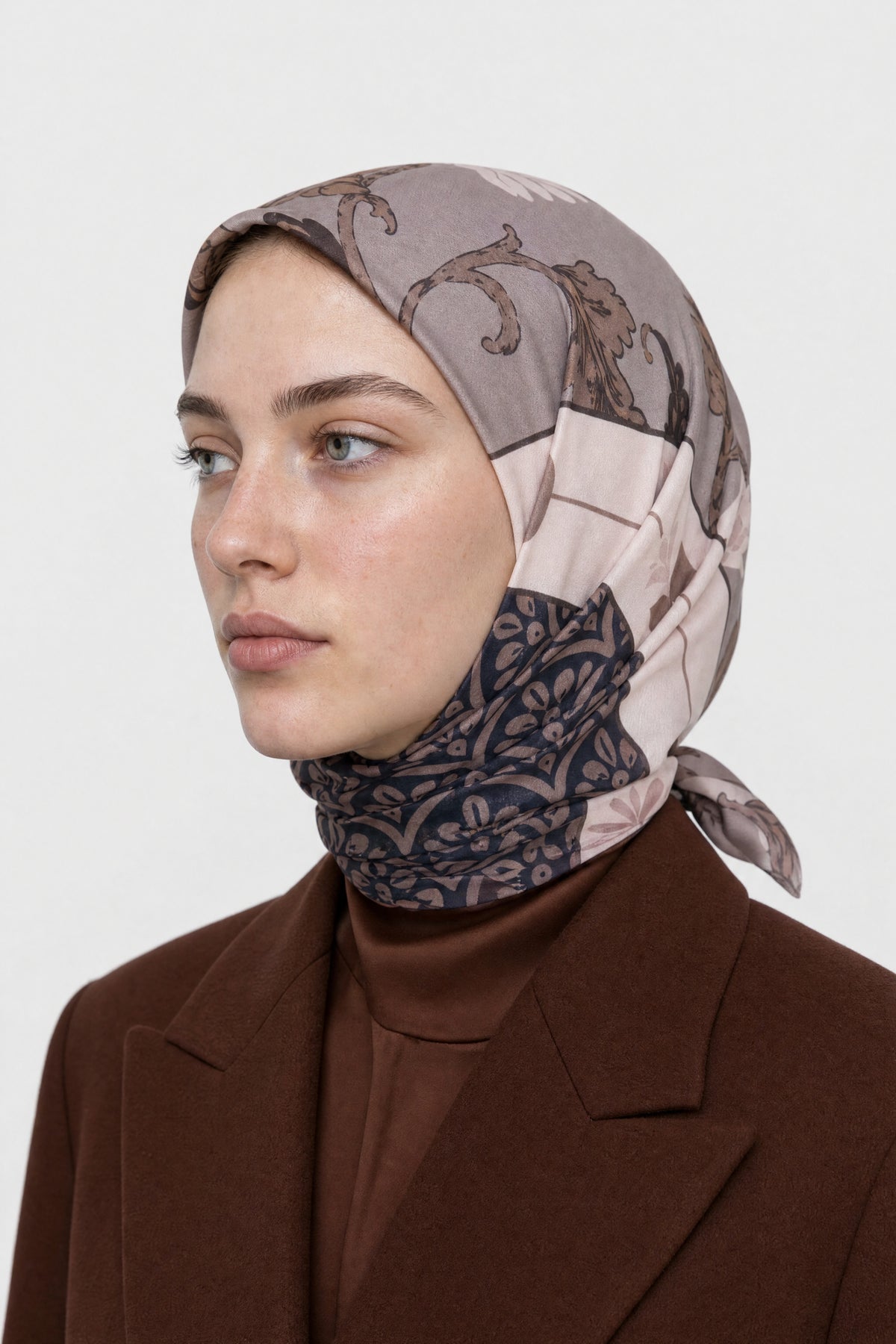 Veil Desen Organik Eşarp - Bej